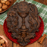 First Communion Christian Wood Carving - Sacrament of the Holy Eucharist Plaque