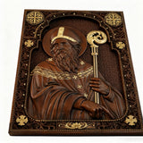 Bgcopper Saint Patrick Wood Carved Icon Religious Gift Wall Hanging Art Work