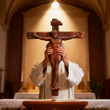 Sacred Art Crucifix: Devotionally Hand-Carved Solid Wood Cross, A Testament of Divine Love & Sacrifice