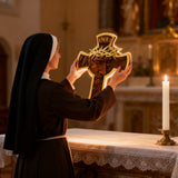 Sacred Thorn Crown Wooden Cross ✝️ | Hand-Carved Beechwood Crucifix with Crown of Thorns