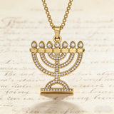 Stainless Steel Crystal 7-Branch Menorah Pendant: A Sacred Jewish Heritage Necklace