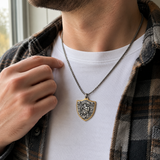Two-Tone Armor of God Crusader Knight Protection Shield Stainless Steel Necklace