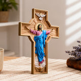 October New Release: Hand-Carved Painted Wood Cross — The Ascension of Christ - craftsmanship detail