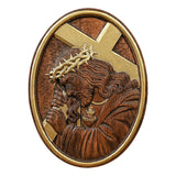 Jesus Crown of Thorns Jesus Inlaid Sacred Heart Crucifix Wooden Sculpture - BGCOPPER