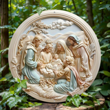 Christian Holy Family Relief Decorative Plaque - 8 Inch / 12 Inch Aluminum Waterproof Religious Wall Art (with Mounting Accessories)