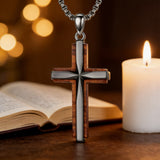 Minimalist Titanium Steel & Wood Cross Necklace – Faith in Simplicity