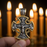Double-sided S925k silver pendant depicting the Passion of Christ and St. George slaying the dragon.