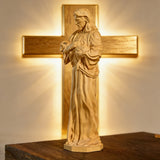 Jesus as the Good Shepherd Wooden Circular Sculpture: Desktop Decoration