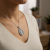 S925K Silver Miracle Medal English Version Inscription Necklace