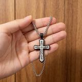 Tribal Flame Engraved Cross Pendant Necklace