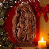 Natural Beechwood Nativity Scene Wooden Carved Plaque Tabletop Arrangement