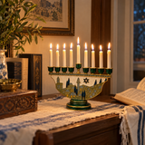Jerusalem Skyline Hanukkah Menorah – Cloisonné Enamel Judaica Candle Holder