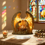 “Holy Family Angel-Wing Nativity” 2D Flat Acrylic Decor – A Glowing Tribute to Christmas