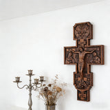 Eastern Orthodox Crucifixion Cross Wall Decor - Faith & Redemption Theme Wooden Carved Wall Hanging