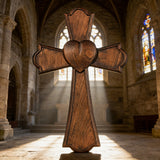 Eternal Heart Hand-Carved Wood Cross: Faith Woven with Love