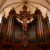 Wood Carving of Jesus Cross with St. Benedict's Exorcism