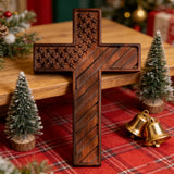 American Flag Cross - Carved in Natural Wood