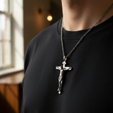 S925K Sandblasted Silver Jesus Crucifix Pendant