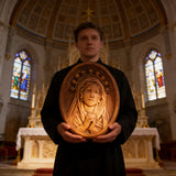 Our Lady in Tears and Prayer with a Nine-Star Halo — Hand-Carved Beechwood Statue