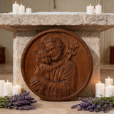 Joseph and Baby Jesus wood carving plaque - Father‘s day gift