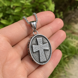 Two‑Tone Titanium Steel Jesus Portrait Oval Medal Necklace