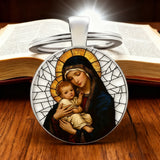 “Our Lady & Child” Stained Glass Style Keychain – A Daily Reminder of Maternal Grace