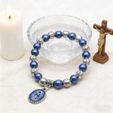 Our Lady of Mary Pendant Royal Blue Pearl Rosary Bracelet: A Wrist-Worn Reminder of Grace - design detail