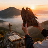 Hand-Carved Holy Family & Guardian Angel Solid Wood Statue: A Faith Artwork Anchoring Divine Blessings for Your Home