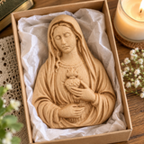 Hand-Carved Immaculate Heart of Mary Wooden Statue – Blessed Virgin Mary Religious Decor, Symbol of Love, Faith & Divine Protection | Christian Prayer Gift
