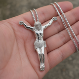 Large Iced Jesus Christ Crucifix Pendant Necklace, 316L Stainless Steel Gold Silver Plated 3D Jesus Figure Necklace for Men Hip Hop Religious Jewelry