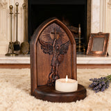 Archangel Michael Hand-Carved Beech Wood Candle Holder: A Sanctuary of Faith