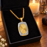 Radiant Shield Pendant Necklace – Titanium Steel Faith-Inspired Men's Necklac
