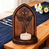 Archangel Michael Hand-Carved Beech Wood Candle Holder: A Sanctuary of Faith