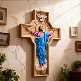 October New Release: Hand-Carved Painted Wood Cross — The Ascension of Christ - size and finish detail