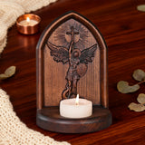 Archangel Michael Hand-Carved Beech Wood Candle Holder: A Sanctuary of Faith