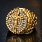 Jesus Crucifixion Gold Ring: Forging Faith with Steel - product view