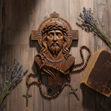 Jesus Christ Wood Carving: Crown of Thorns and Cruciform Halo | Sacred Home Blessing