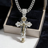 Gold-Plated Copper Crucifix Pendant with Jesus Christ and Religious Figures