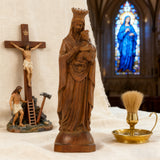 Boxwood Madonna and Child Wood Carving Desktop Ornament