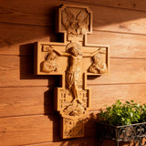 Hand-Carved Beechwood Religious Cross: A Sacred Artistic Testament to Christian Faith