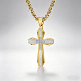 Brushed & Faceted Titanium Steel Cross Necklace – Modern Faith, Bold Devotion