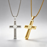 Modern Cable Wire Inlay Cross Pendant Necklace