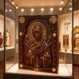Our Lady of Sorrows Wooden Wall Decor - Our Lady of the Seven Arrows Softens the Heart of Evil - side view
