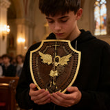 Guardian Michael Wood Carving - Handcrafted Spiritual Shield & Heirloom Gift