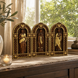 Holy Family Jesus Mary Joseph Arched Wooden Statue Set Tabletop Display