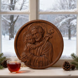 Joseph and Baby Jesus wood carving plaque - Father‘s day gift