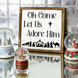 Oh Come Let Us Adore Him" Nativity Wooden Sign: Christmas Warmth in Every Detail