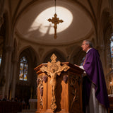 Wood Carving of Jesus Cross with St. Benedict's Exorcism