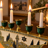 Jerusalem Skyline Hanukkah Menorah – Cloisonné Enamel Judaica Candle Holder