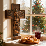 Weihnachtskreuz, Krippenkreuz, Massivholzschnitzerei Buche natur - bestes Weihnachtsgeschenk